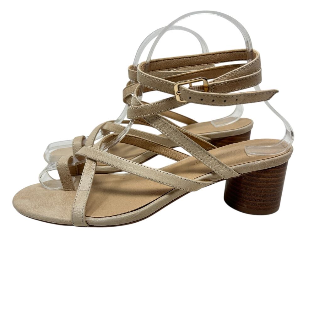 Anthropologie Quinn Strappy‎ Heels Lace-Up Sandals Shoes Beige Tan Size 7.5 - Picture 7 of 15